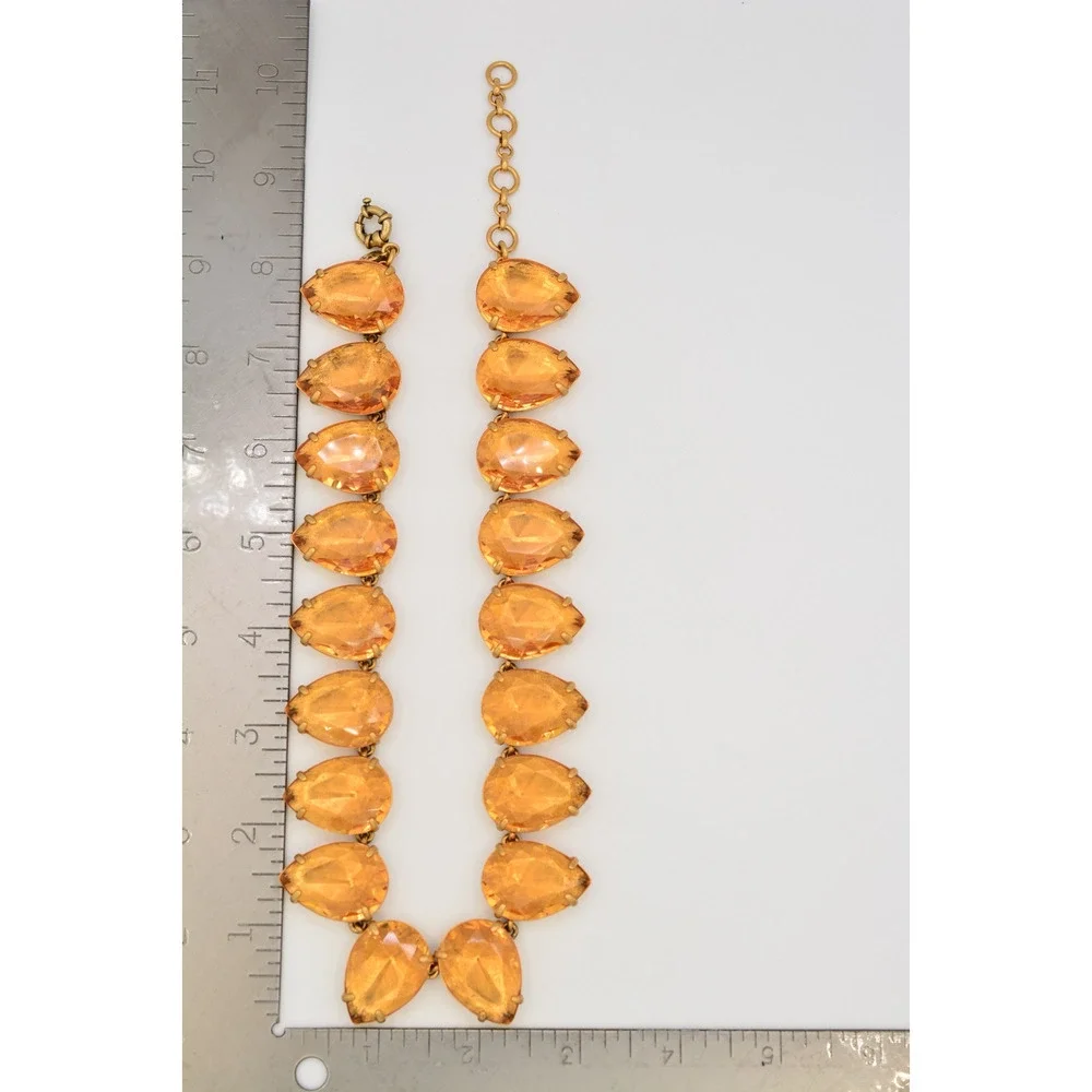 J.Crew Vintage Orange Crystal Teardrop Gold Statement Necklace Chunky Heavy BinY